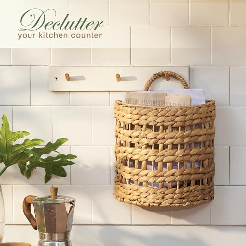 Set of 2 Wicker Hanging Basket for Organizing, Front Door, Mail, Flowers - Woven Wall Baskets for Storage - Image 5