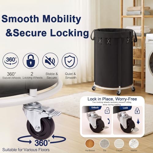 150L Large Capacity Rolling Laundry Basket Hamper with Wheels, Clothes hamper and Removable Bag for Home, Laundry Room, Bedroom, Bathroom, Apartment, Dorm - Image 3