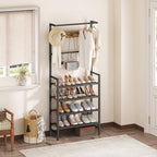 YATINEY Hall Tree, Coat and Shoe Rack, Entryway Coat Rack with 4-Tier Wooden Shoe Rack and 10 Hooks, Freestanding Hall Tree with Shoe Storage for Entryway, Hallway, Rustic Brown and Black MT09BR - Image 4