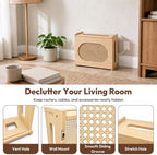 Wooden Wi-Fi Router Box Hider, Rattan Door, Standard Wall Mountable Decorative Modem Shelf, Fits Routers Up to 11" Tall, Power Strip Cable Organizer Rack - Light Wood Grain - Image 6
