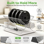 Stainless Steel Foldable Dish Drying Rack, 3 Tier Large Capacity Collapsible Folding Dish Drainer with Drainboard for Kitchen Counter (Upgraded) - Image 5