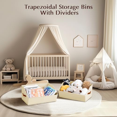 Homsorout Closet Organizers and Storage Bins - 8 Pack Collapsible Divided Trapezoidal Cube Storage Bins Baskets with Orange Handle for Organizing Clothes Blankets, Toys, Books, Towels(Beige) - Image 7
