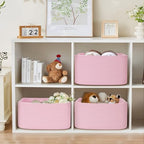 4 Pack Large Storage Basket for Organizing, 17.5"x13"x7" Woven Basket for Shelves, Closet Cube Storage Bins with Wrapped Handle, Cotton Rope Baskets for Kitchen, Clothes, Toys(Light Pink) - Image 2