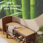 SOBIBO Bamboo Shoe Rack Bench with Rattan Seat, 3-Tier Shoe Storage Bench, Entryway Bench for Hallway,Walnut 39.4 inches - Image 4