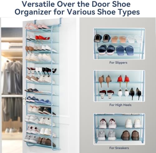 Whitmor 36 Pair Over the Door Shoe Rack,12 Tier Hanging Shoe Organizer with Metal Frame & Mesh shelves, Heavy Duty Shoe Storage Holder for Door,No Drill Installation, 74" H x 21.7" W x 7.5" D, Blue - Image 4
