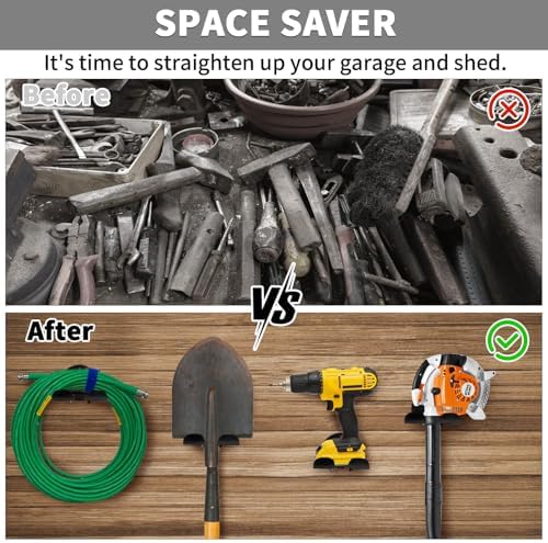 Upgraded Trimmer Rack Wall Mount - 8" Heavy Duty Weed Eater Hanger for Garage Wall, Garden Power Tool Holder Organizer Hooks for Grass Trimmer, Hedge Trimmer, Leaf Blower and Chainsaw, Black, 4 Pack - Image 4