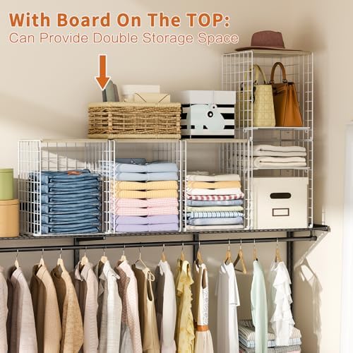 6 Tier Taller Closet Organizers and Storage, Stackable Closet Shelf Organizer with 2 Dividers for Clothes Towels Toys, Rv, Double Storage Design, Clothing Storage Basket for Wardrobe, White ﻿ - Image 4
