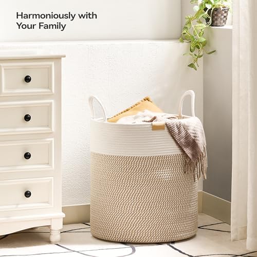 Nunsino 80L Laundry Hamper Basket,Baby Nursery Woven Storage Basket for Toys Bin,Pillows,Blankets,Clothes,Brown&White - Image 2