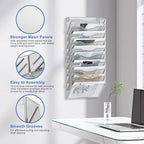 EasyPAG Wall File Organizer for Office 10 Pocket Mesh Wall Mounted Paper Organizer Hanging Folder Holder with Nametag Label for Home School, Silver - Image 3