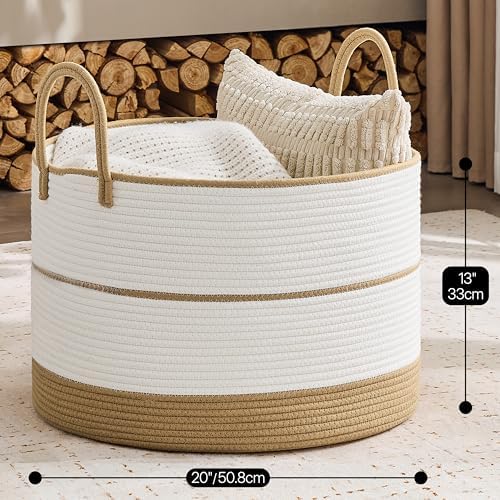 KAKAMAY Large Blanket Basket with Handles, Storage Basket for Living Room - Image 3