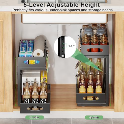 2-Pack Under Sink Organizer, 2-Tier Pull Out Cabinet Storage, Black - Image 6