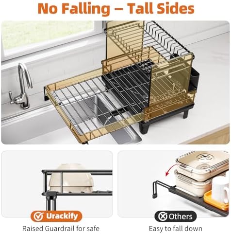 Urackify Expandable Sink Dish Drying Rack for Kitchen Counter, 2-Tier Black - Image 5