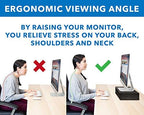 MOUNT-IT! Computer Monitor Stand With Drawers, Metal Mesh Riser and Organizer for Laptops and Computer Screens, Laptop, and Printer Accessories and Office Supplies (Black) - Image 3