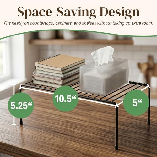 Evelots Kitchen Cabinet Wire Shelf Organizer/Rack - 4 Pack Sturdy Metal Shelf Risers - Double Your Counter Space - Great for Kitchen, Freezer, Pantry and Bathroom - Rustproof - Black - Image 2