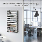 EasyPAG Wall File Holder 10 Tier Mesh Hanging Folder Organizer with Flat Tray Wall Mounted Mail Organizer Magazine Paper Desk Shelf with Nametag Label for Office Home School, Black - Image 4