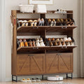 Shoe Cabinet Storage for Entryway, Shoe Storage Cabinet with 6 Flip Drawers, Freestanding Narrow Shoe Rack Organizer with Metal Legs, Adjustable Shelves & Open Storage for Foyer, Hallway, Walnut by WODEER