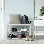 Simple Houseware Wooden Top Shoe Rack Bench for Entryway, White - Image 2