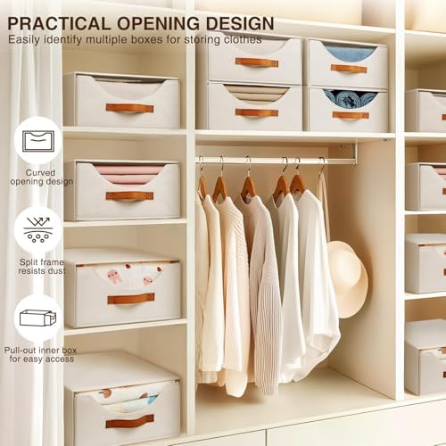 Homsorout Large Closet Storage Bins with Drawer, Fabric Bins for Organization, Collapsible Storage Drawers Organizer for Bedroom, Living Room, 8 Pack, Beige - Image 4