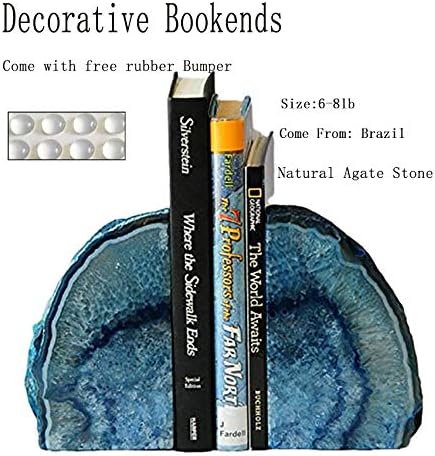 JIC Gem Heavy Blue Agate Geode Bookends Anti-Slip Rubber Pads Decor 6-8 lbs - Image 4