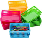 DEAYOU 16 Pack Classroom Storage Baskets Bins, Small Plastic Organizer Basket, Colorful Storage Trays, Crayon Pencil Containers for Paper, Desk, Shelf, Home School Office, 10.2" L x 6.5" W x 2.4" H by DEAYOU