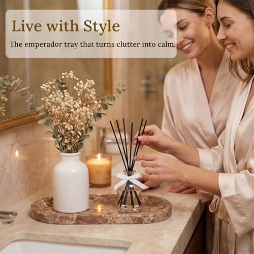 Light Emperador Marble Vanity Tray for Bathroom Counter, 10"x5" Decorative Tray for Perfume, Candles, Stone Jewelry Dish Tray - Image 2