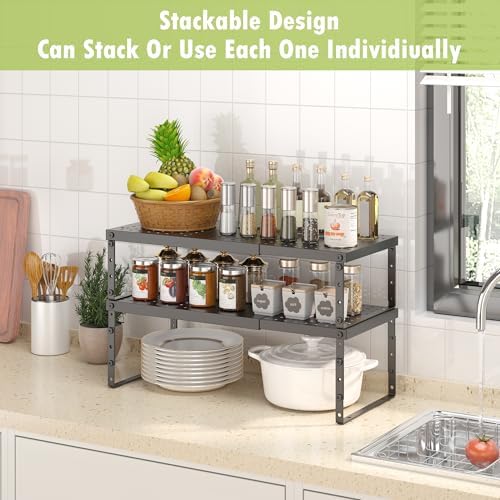 RUILALIFE Expandable Cabinet Organizer Shelf With Adjustable Height, Stackable Kitchen Countertop Organizer Rack, Adjustable Shelf Riser For Kitchen Counter, Pantry, Cupboard, Desk, Tabletop - Image 2