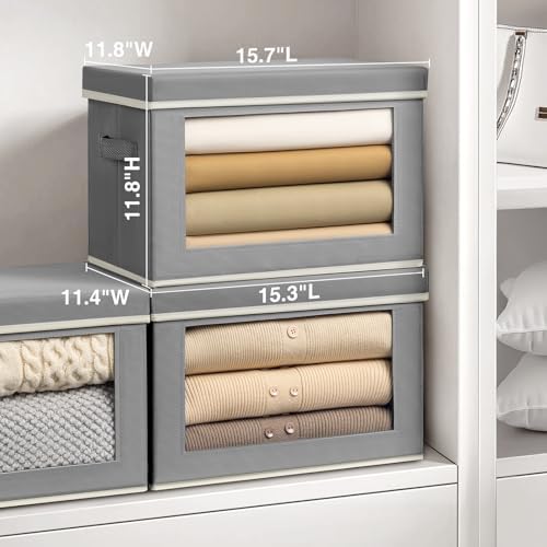 Homsorout Stackable Storage Bins with Lids - Large Decorative Basket with Lids, Fabric Foldable Closet Organizer Bins, Shelf Organizer for Living Room, Dorm, 5 Pack, Grey - Image 6