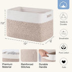 4 Pack Storage Baskets for Organizing, Woven Baskets for Shelves - Perfect for Toys, Books, Towels, and Clothes, Durable Gift Basket Bins Toy Storage, 12.7''Lx9''Wx7.8''H, Brown & White - Image 3