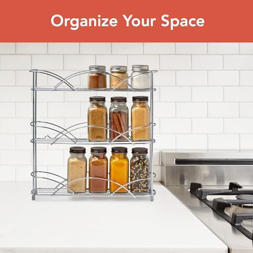 Spectrum 3 Tier Spice Rack Organizer Chrome Countertop Wire Shelf Spice Rack for Contemporary Kitchen Pantry Cabinet, Organize Spices with Three Tier Spice Shelf for Kitchen Storage with Wall Mount - Image 2