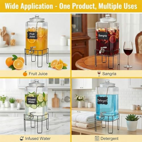 1.5 Gallon Glass Drink Dispenser, Drink Dispensers for Parties, Beverage Dispenser with Stand and Glass Lid, 100% Leakproof Spigot, Ideal for Lemonade, Juice, Iced Tea, Laundry Detergent - Image 5