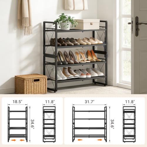 ELYKEN Expandable Shoe Rack for Closet, 4-Tier Metal Black Shoe Organizer - Image 3