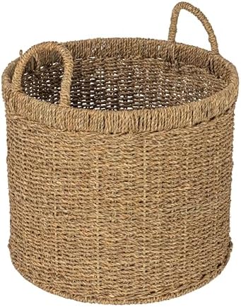 Household Essentials Round Seagrass Basket with Handles, Natural by HouseholdEssentials