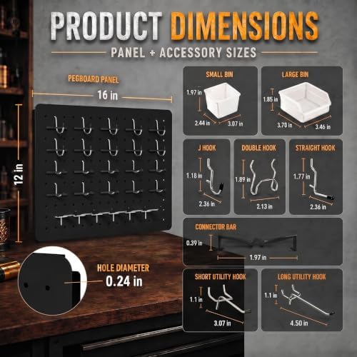 Pegboard Organizer Kit, 4 Pack 12 x 16 in Metal Panels with 6 Bins, Black - Image 6