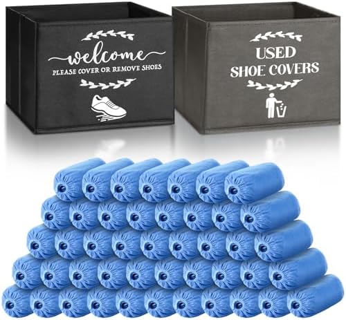 Suzile 200 Pcs Disposable Shoe Covers with 2 Pcs Box Open House Supplies Foldable Booties Shoe Covers Holder Storage Bin for House Indoor Guest Supplies, 10 x 10 x 8 Inch (Black,Gray,Blue) by Suzile