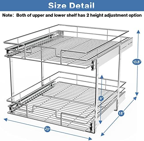 LOVMOR 2 Tier Individual Pull Out Cabinet Organizer 20" W x 18" D, Slide Out Kitchen Cabinet Storage Sliding Shelves - Image 3