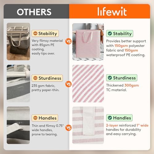 Lifewit 100L Large Laundry Baskets, Laundry Hampers Bags, 2 Pack, Pink&Blue - Image 3