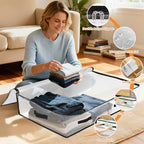 6 Pack Under Bed Storage Bags, 75L Foldable Clear Containers with Handles - Image 3