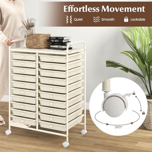 COSTWAY 20-Drawer Rolling Storage Cart, Utility Storage Organizer Cart - Image 5