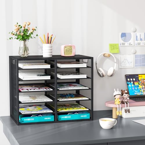 PAG Mass Mail Holder, Adjustable Countertop Literature Organizer, Student Mailbox, Desktop Bill Paper Organizer, 12 Compartments, Black - Image 5