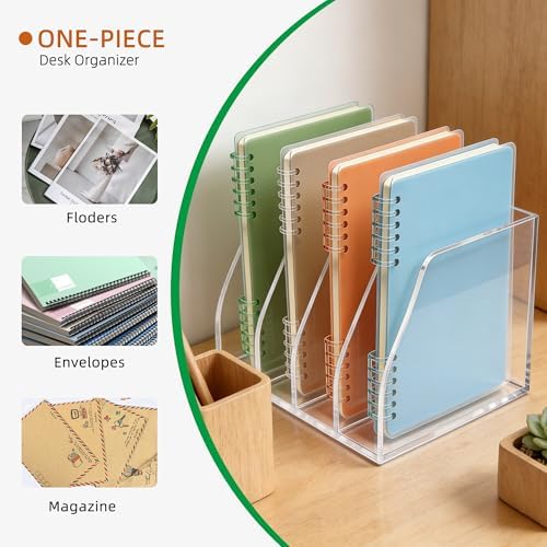 Clear Acrylic Magazine File Holder, 4 Compartment Desk Organizer - Image 4