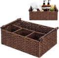 Remerry Brown Bathroom Countertop Organizer Caddy, Wicker-like Divided Basket with Handle and Metal Frame, 4 Compartment, Paper Rope Storage Organizer for Vanity Kitchen (15.35 x 10.24 x 6.3 in) by Remerry