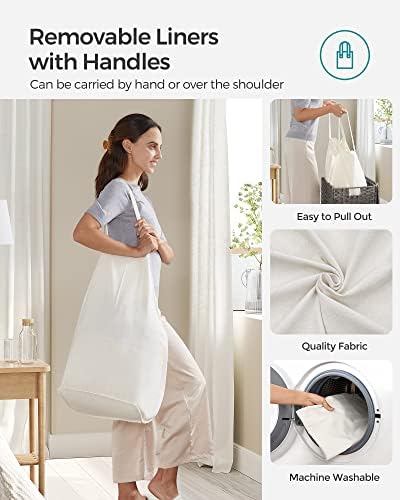 SONGMICS Laundry Hamper with Lid, 130L Double Wicker Basket, 6 Mesh Bags - Image 4