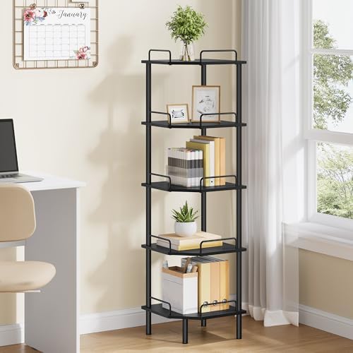 Tajsoon 5 Tier Corner Shelf Stand, Standing Corner Shelf Unit, Black - Image 7