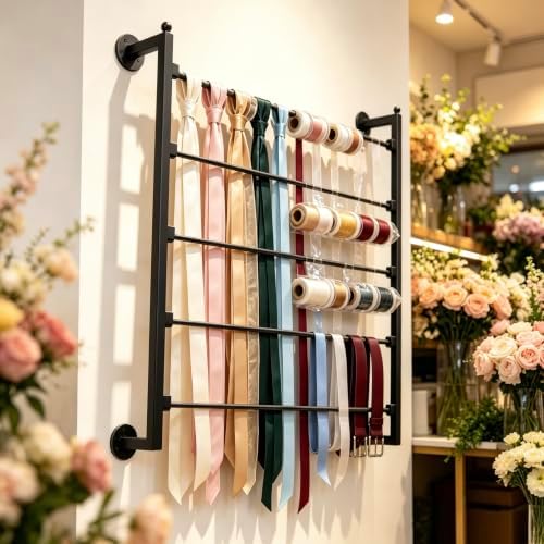 5 Layer Wall Scarf Display Tie Rack Ribbon Organizer Wrapping Paper Holder - Image 5