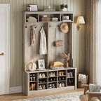 Wodeer Hall Tree with Bench and Shoe Storage, 53" Farmhouse 4-in-1 Mudroom Storage Organizer with Coat Rack, 6 Hooks, 12 Shoe Cubbies, Adjustable Shelf, for Entryway, Hallway, Living Room, Grey by WODEER