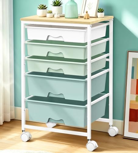 SUNALLY Rolling Carts With 5 Drawers, Storage Drawer Carts for Craft, Green by SUNALLY