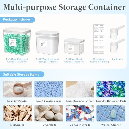 Lifewit Laundry Pods Container with Pop-up Lid, 0.5+0.72+1.2 gal, 3 Pcs - Image 6