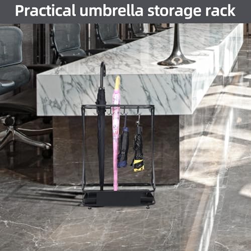 15 Slot Umbrella Stand with 8 Hooks – Heavy Duty Metal Indoor Umbrella Rack Holder with Removable Drip Tray – Large Commercial Entryway Organizer for Office, Lobby or Home - Image 6