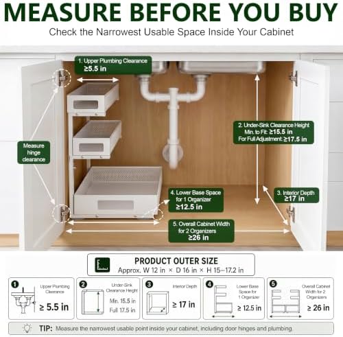 3 Tier Under Sink Organizer for Bathroom, Pull Out Drawers, 2 Pack - Image 3