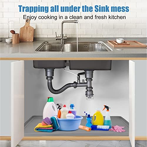 BEESVO Under Sink Mat for Kitchen Waterproof, 34" x 19" Silicone Under Sink Liner Kitchen & Bathroom Cabinet Protector Mats, Heavy Duty Flexible Under Sink Drip Tray with Lip, Cool Grey - Image 2